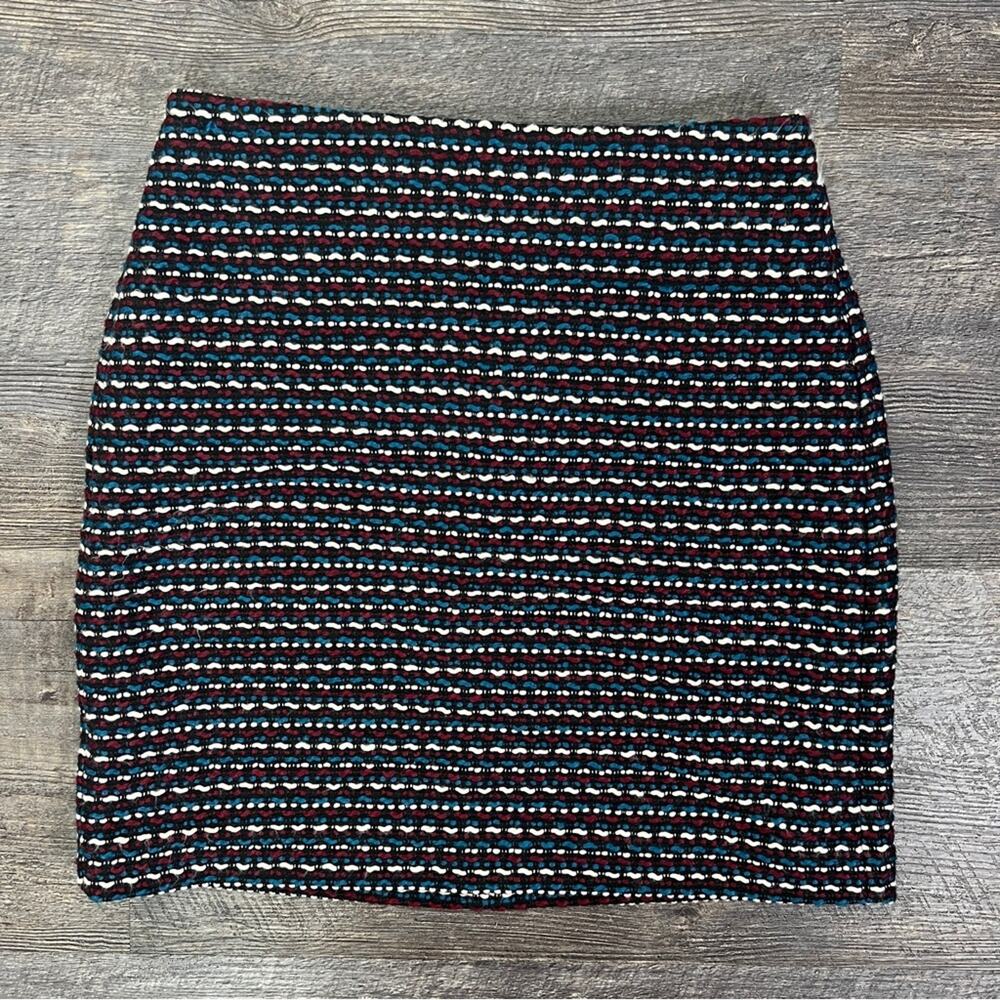 Loft black blue and red tweed straight pencil skirt size 4 petite 4P B53